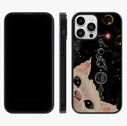 Galactic Cat Glass Case displayed upright for full design visibility and premium finish.