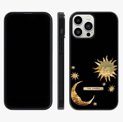 Golden Celestial Charm Glass Case displayed upright for full design visibility and premium finish.