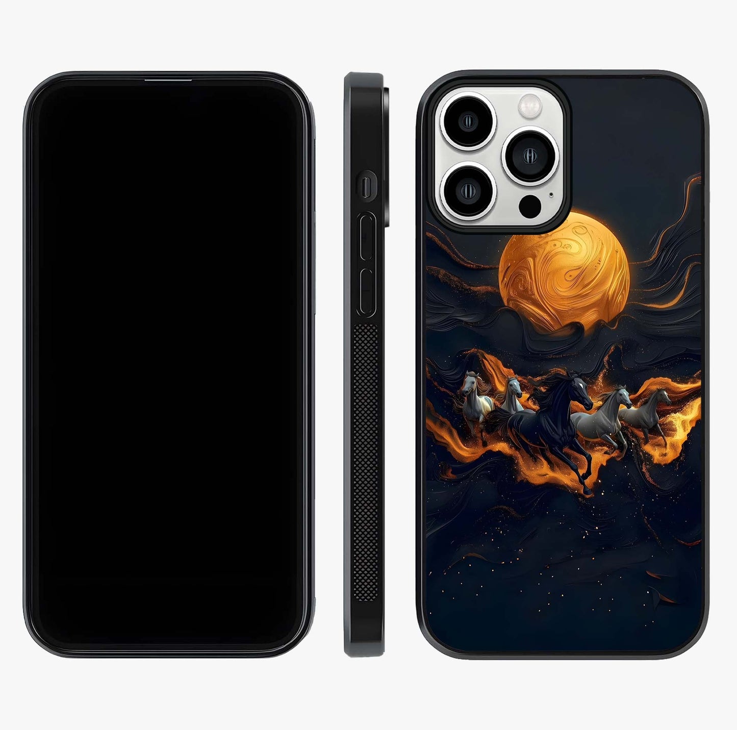 Golden Stallion Moonride Glass Case displayed upright for full design visibility and premium finish.