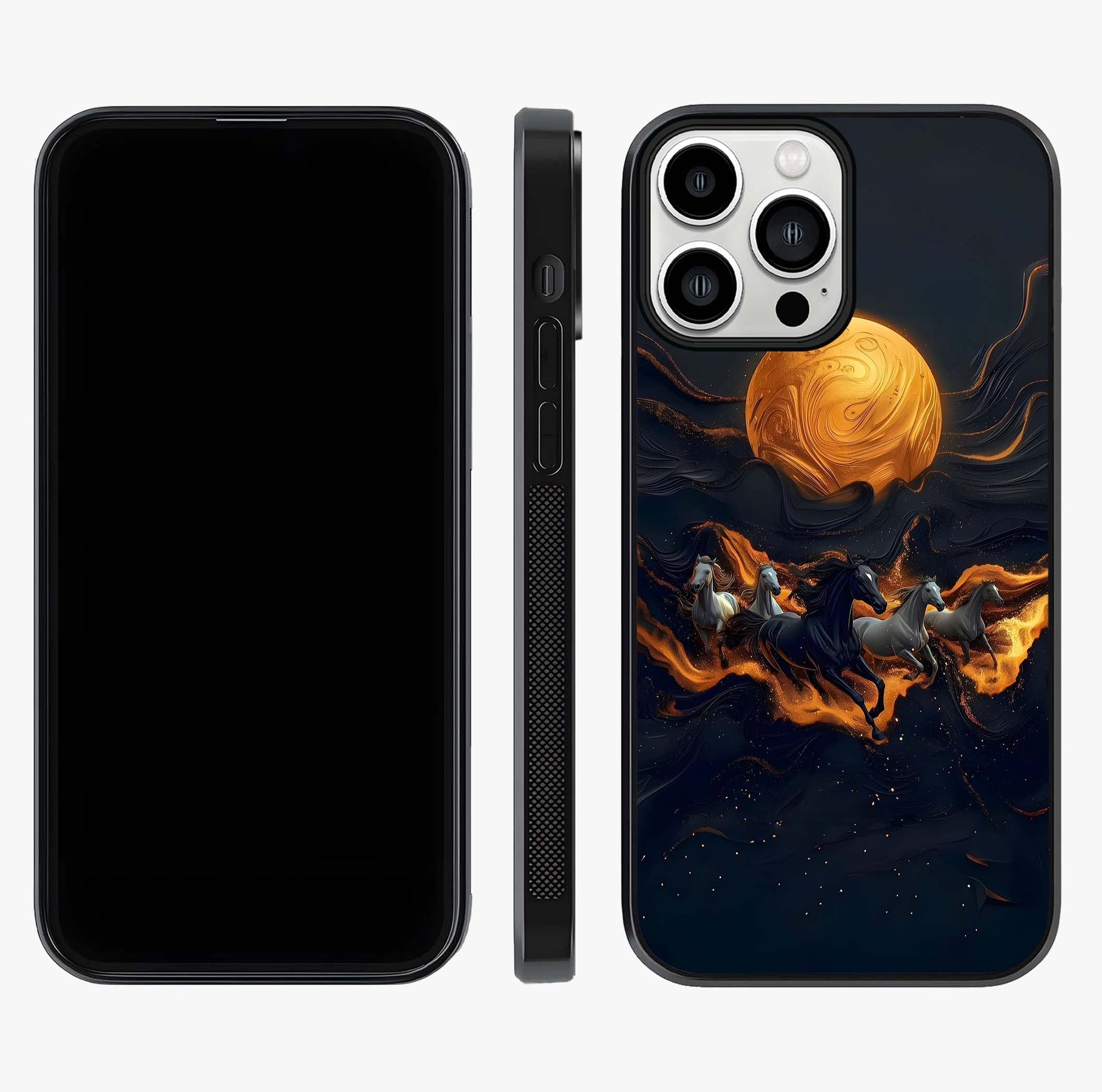 Golden Stallion Moonride Glass Case displayed upright for full design visibility and premium finish.