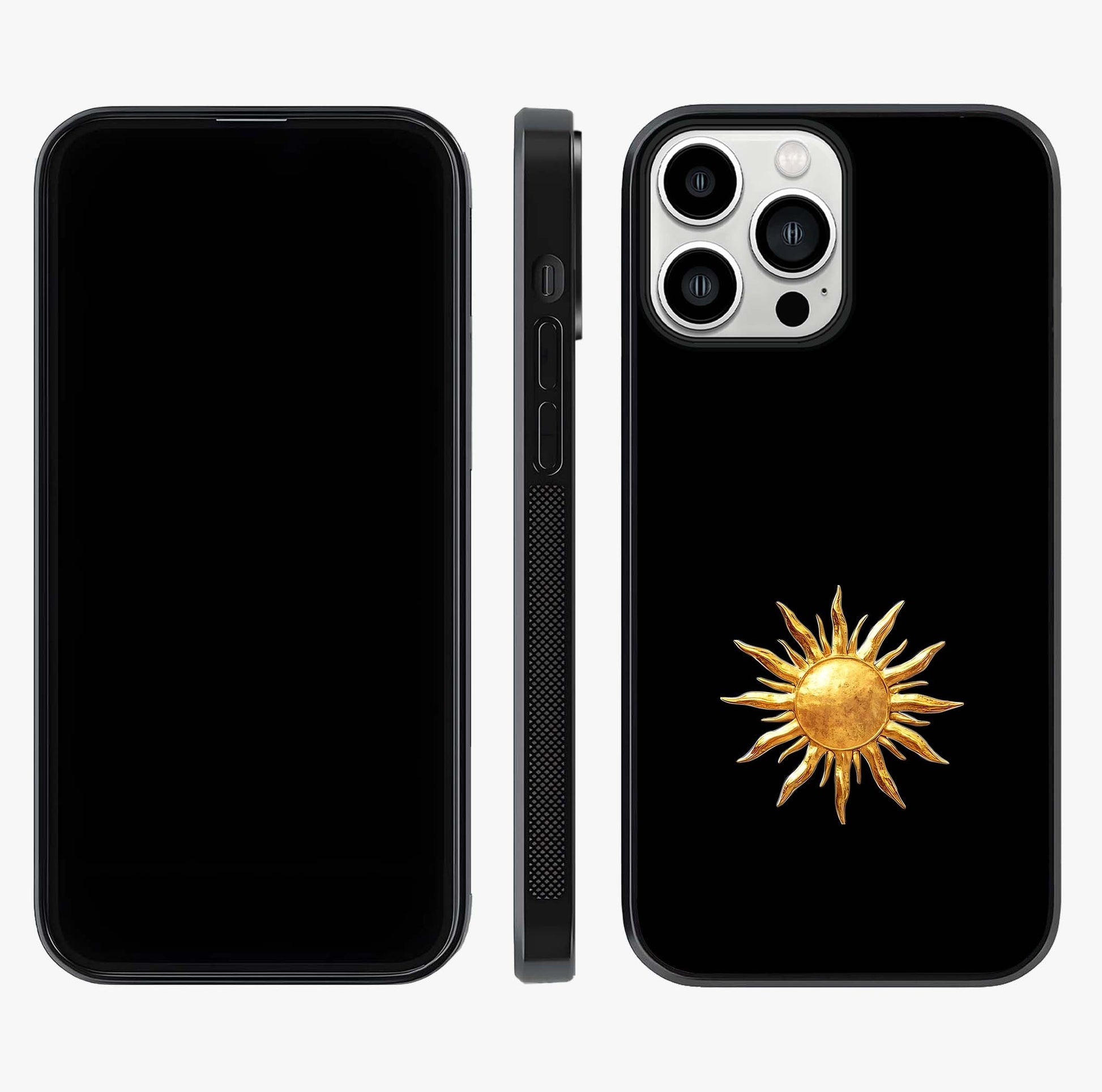 Golden Sun Minimalism Glass Case displayed upright for full design visibility and premium finish.
