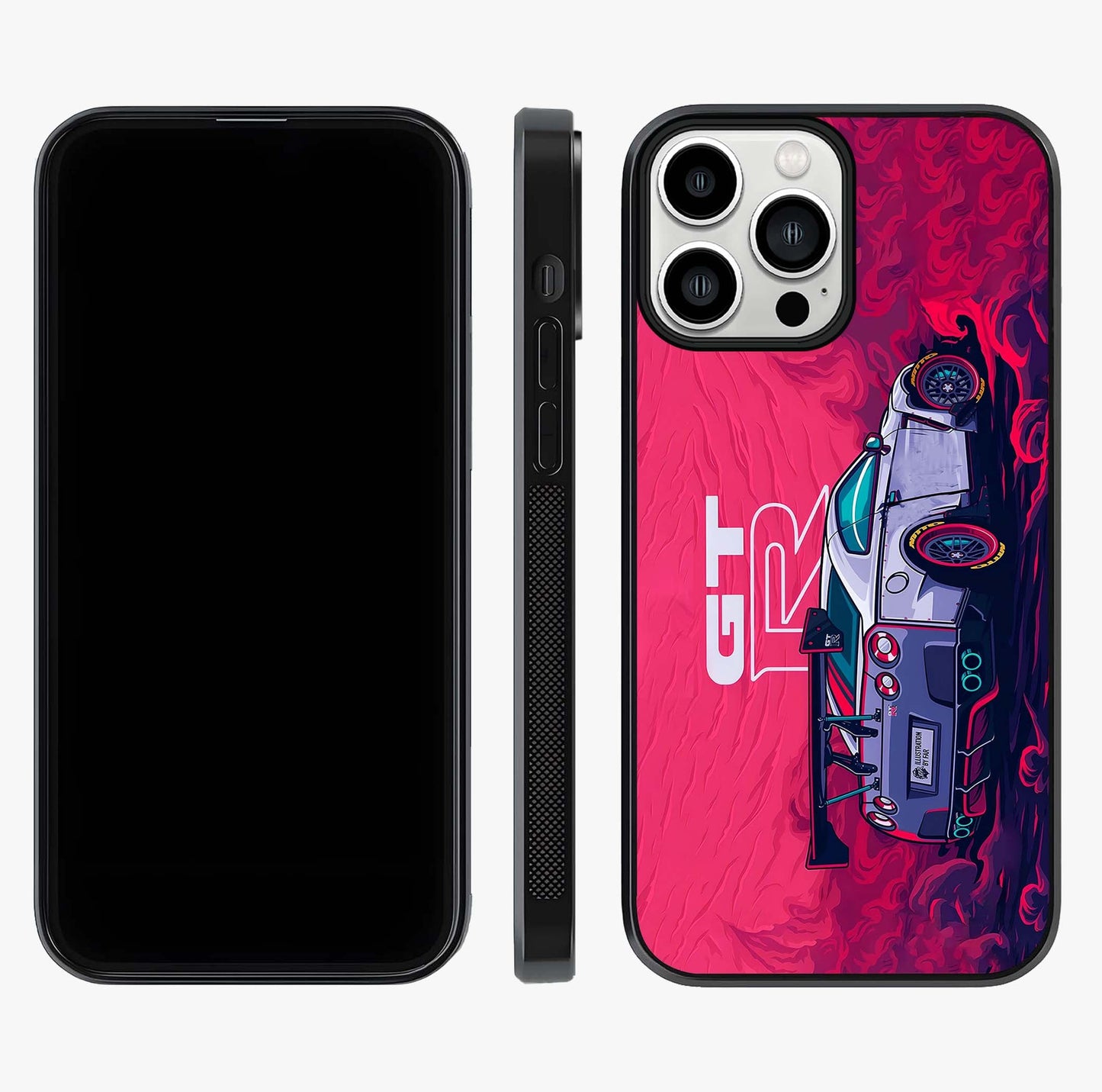 GT R Car Pattern Glass Case displayed upright for full design visibility and premium finish.