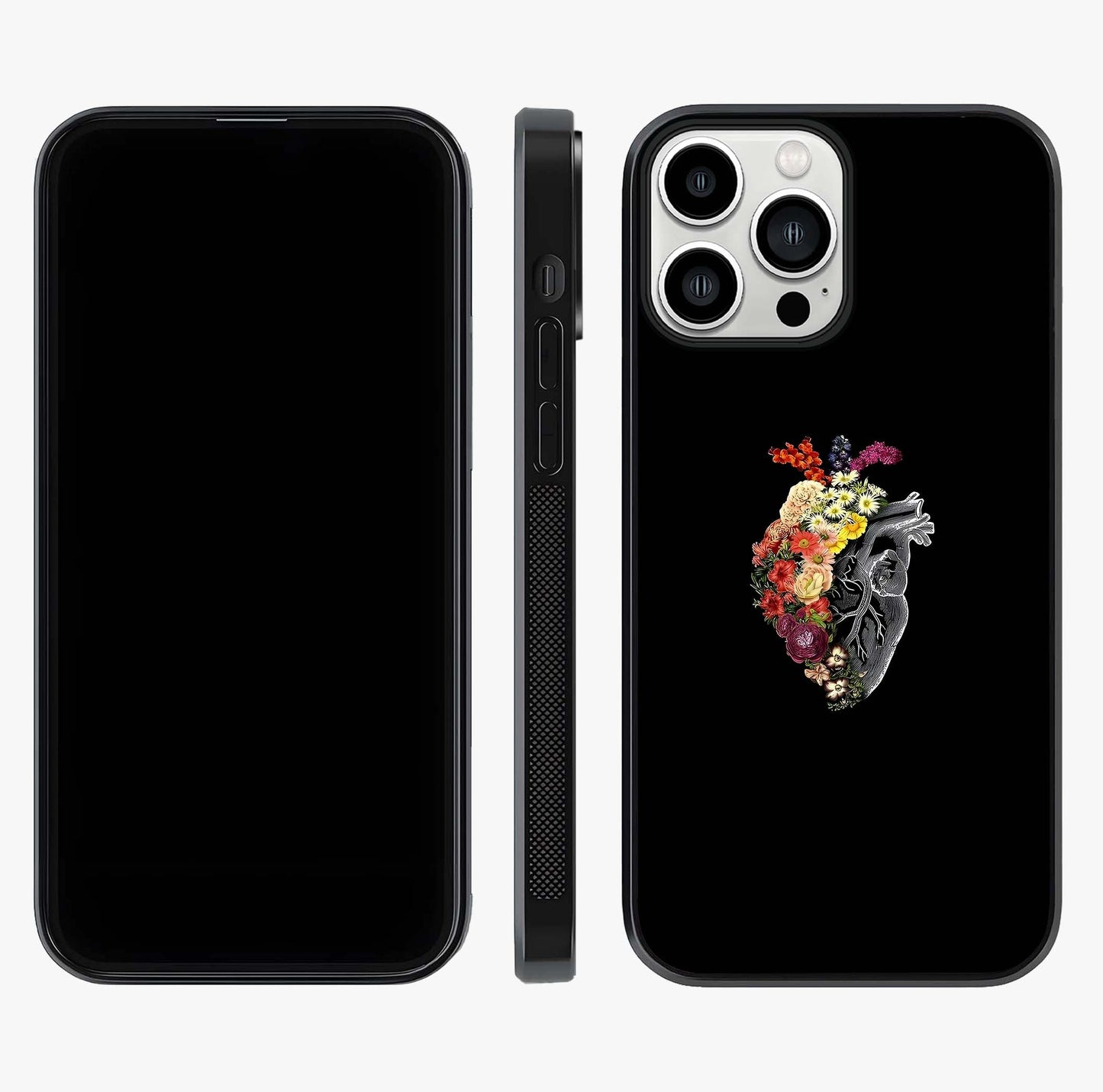 Heart With Flowers Glass Case displayed upright for full design visibility and premium finish.