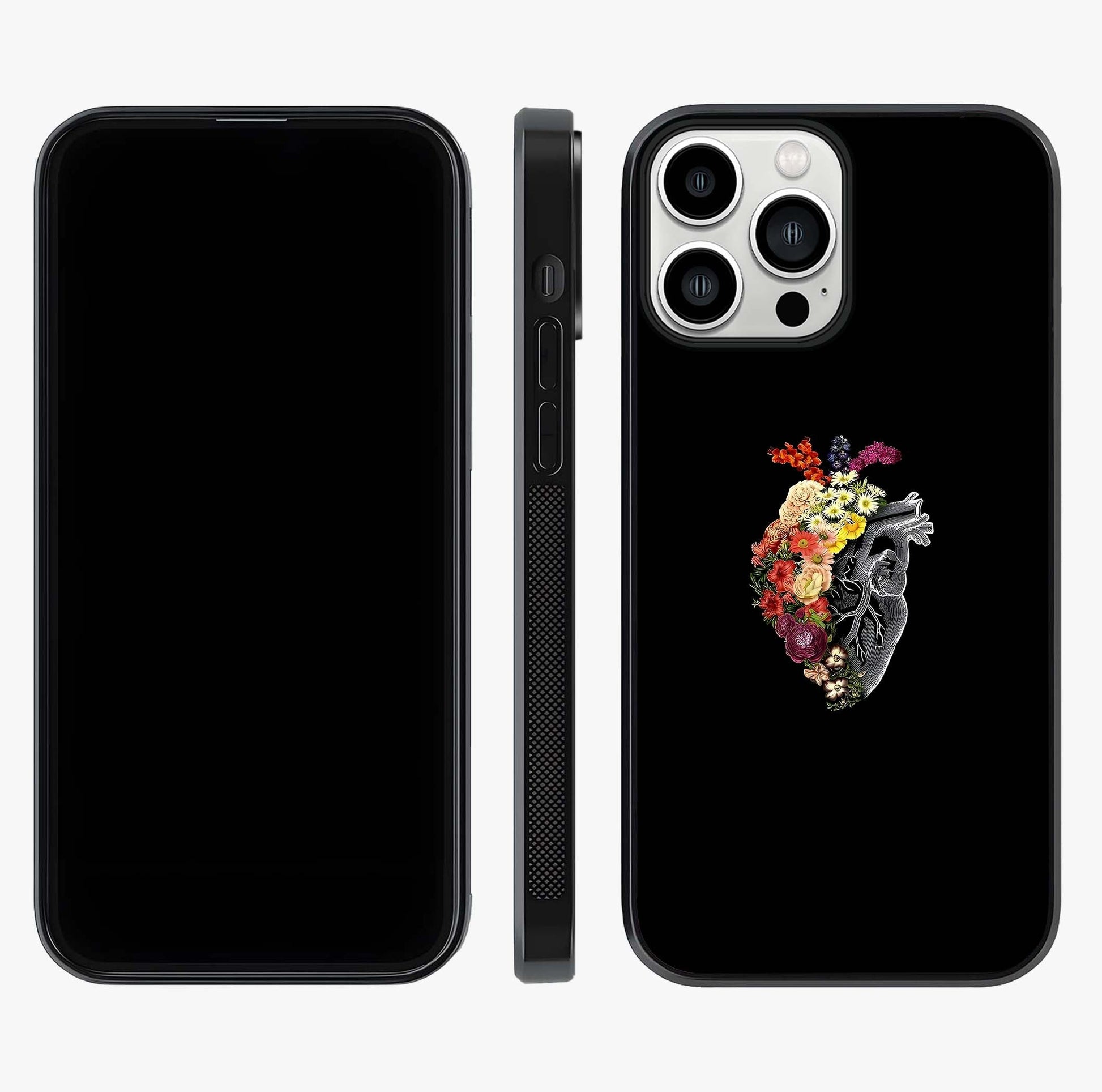 Heart With Flowers Glass Case displayed upright for full design visibility and premium finish.
