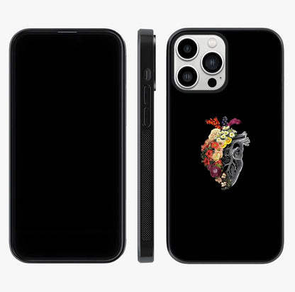 Heart With Flowers Glass Case displayed upright for full design visibility and premium finish.