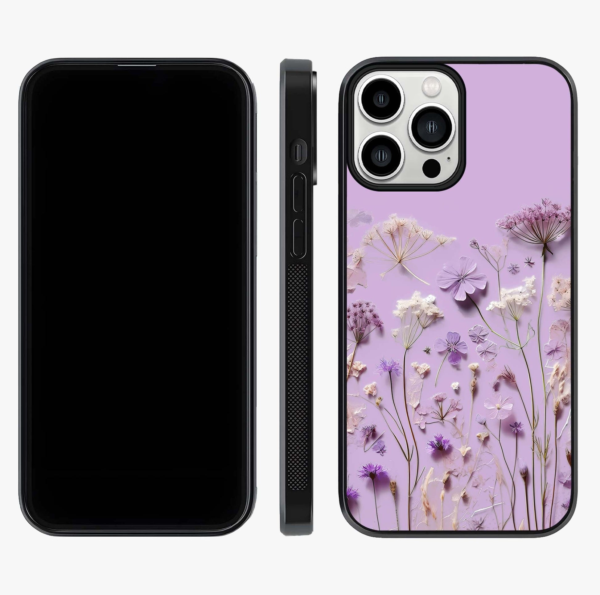 Lavender Blossom Dream Glass Case displayed upright for full design visibility and premium finish.