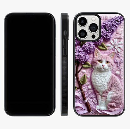 Lavender Cat Whimsy Glass Case displayed upright for full design visibility and premium finish.