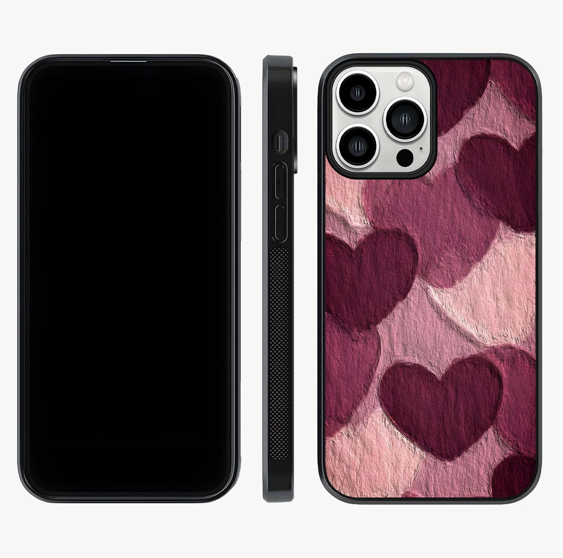 Layered Paper Hearts Glass Case displayed upright for full design visibility and premium finish.