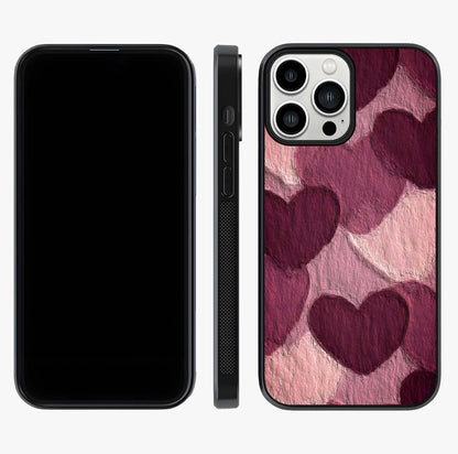 Layered Paper Hearts Glass Case displayed upright for full design visibility and premium finish.