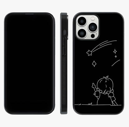 Line Art Girl With Shooting Stars Glass Case displayed upright for full design visibility and premium finish.