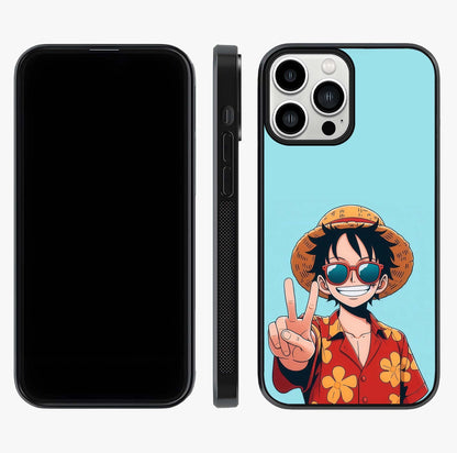 Luffy Summer Anime Vibe Glass Case displayed upright for full design visibility and premium finish.