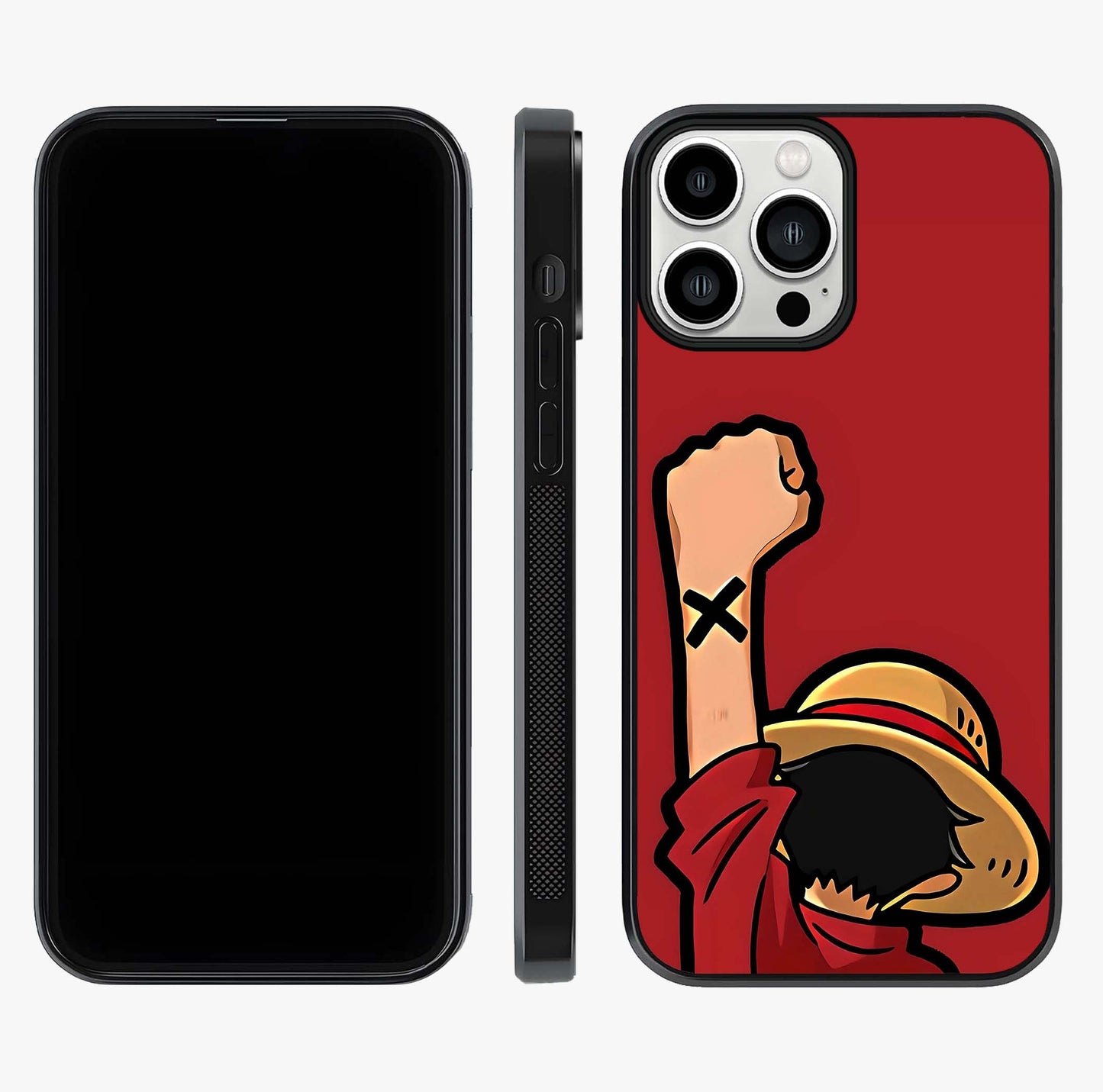 Luffy X Spirit Glass Case displayed upright for full design visibility and premium finish.