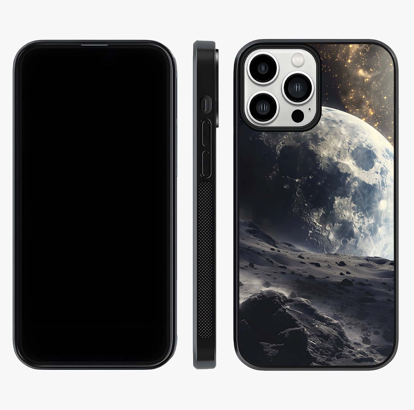 Lunar Horizon Glow Glass Case displayed upright for full design visibility and premium finish.