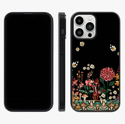 Midnight Bloom Pattern Glass Case displayed upright for full design visibility and premium finish.