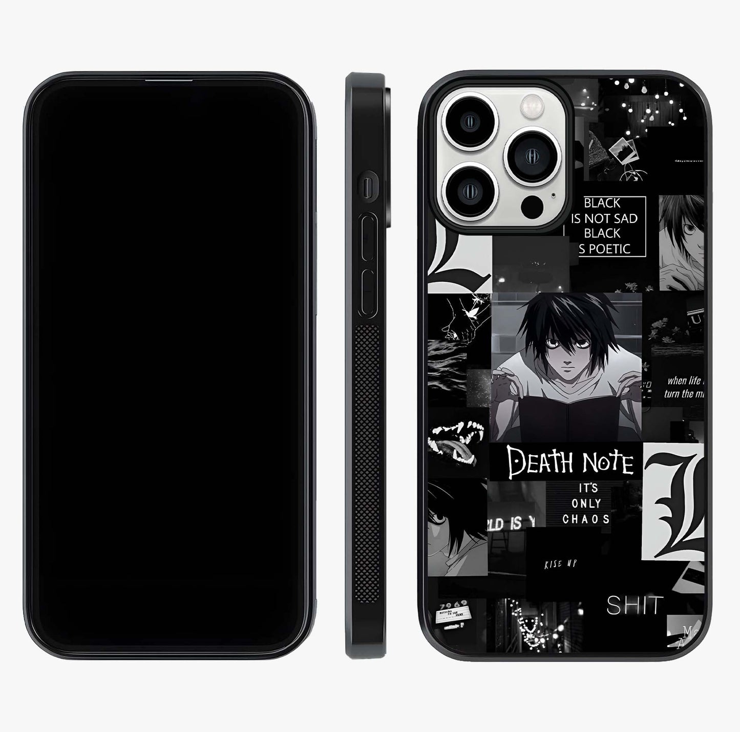 Midnight Chaos Mind Glass Case displayed upright for full design visibility and premium finish.