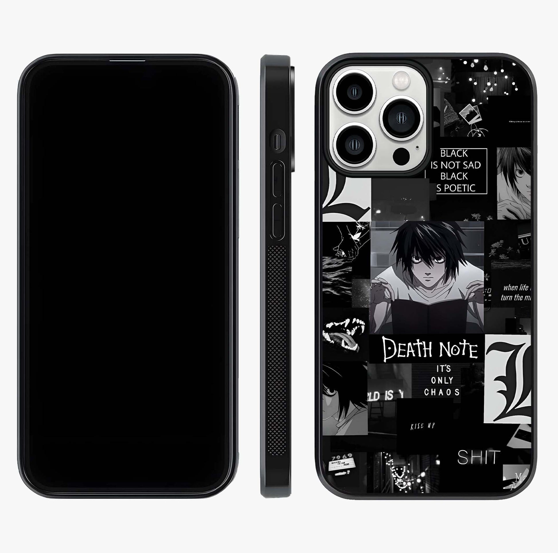Midnight Chaos Mind Glass Case displayed upright for full design visibility and premium finish.