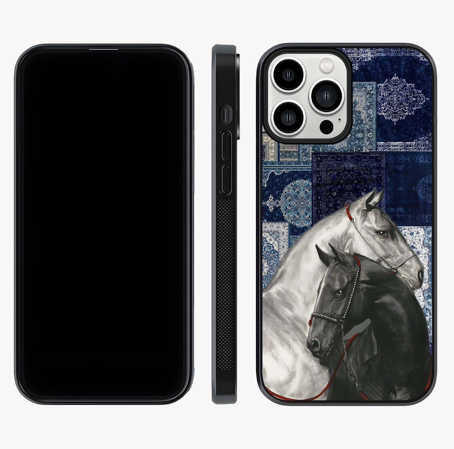 Midnight Stallion Blues Glass Case displayed upright for full design visibility and premium finish.