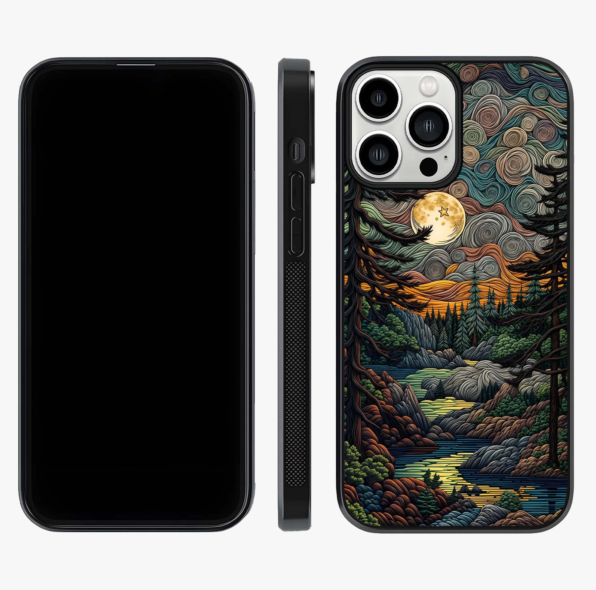 Moonlight Forest Dream Glass Case displayed upright for full design visibility and premium finish.
