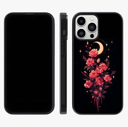 Moonlit Floral Elegance Glass Case displayed upright for full design visibility and premium finish.