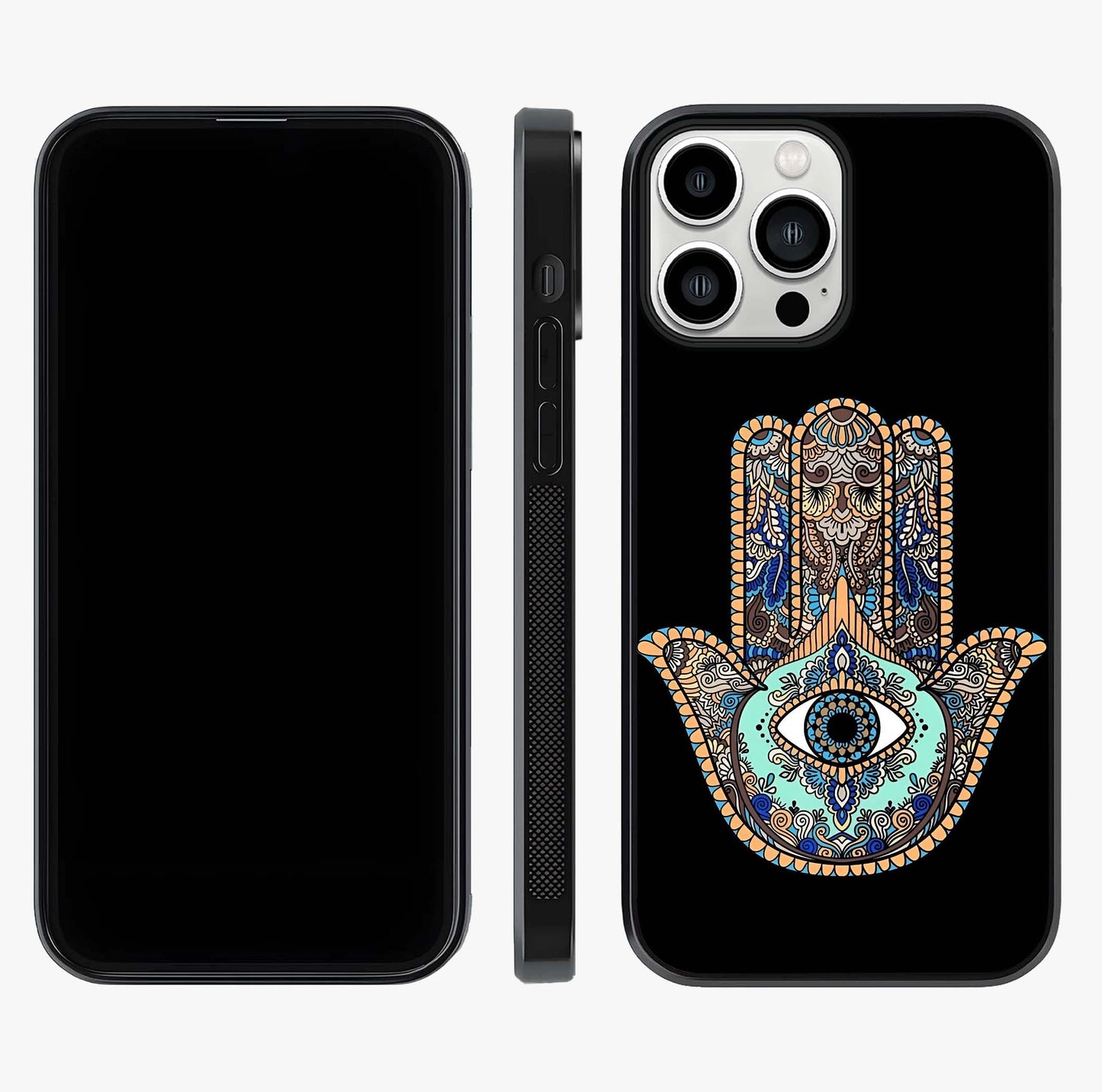 Mystic Hamsa Eye Glass Case displayed upright for full design visibility and premium finish.