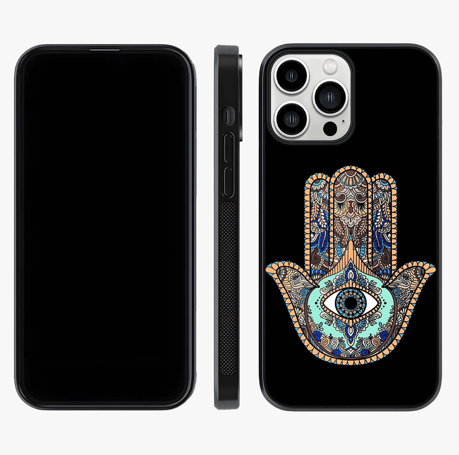Mystic Hamsa Eye Glass Case displayed upright for full design visibility and premium finish.