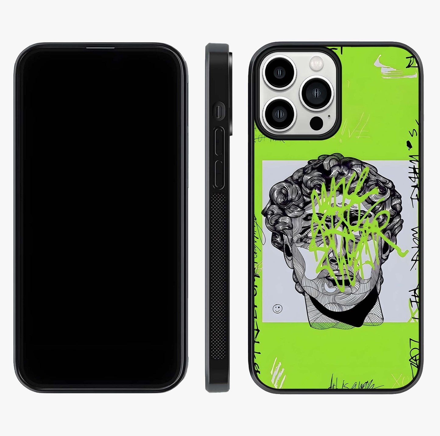 Neo Graffiti Rebellion Glass Case displayed upright for full design visibility and premium finish.