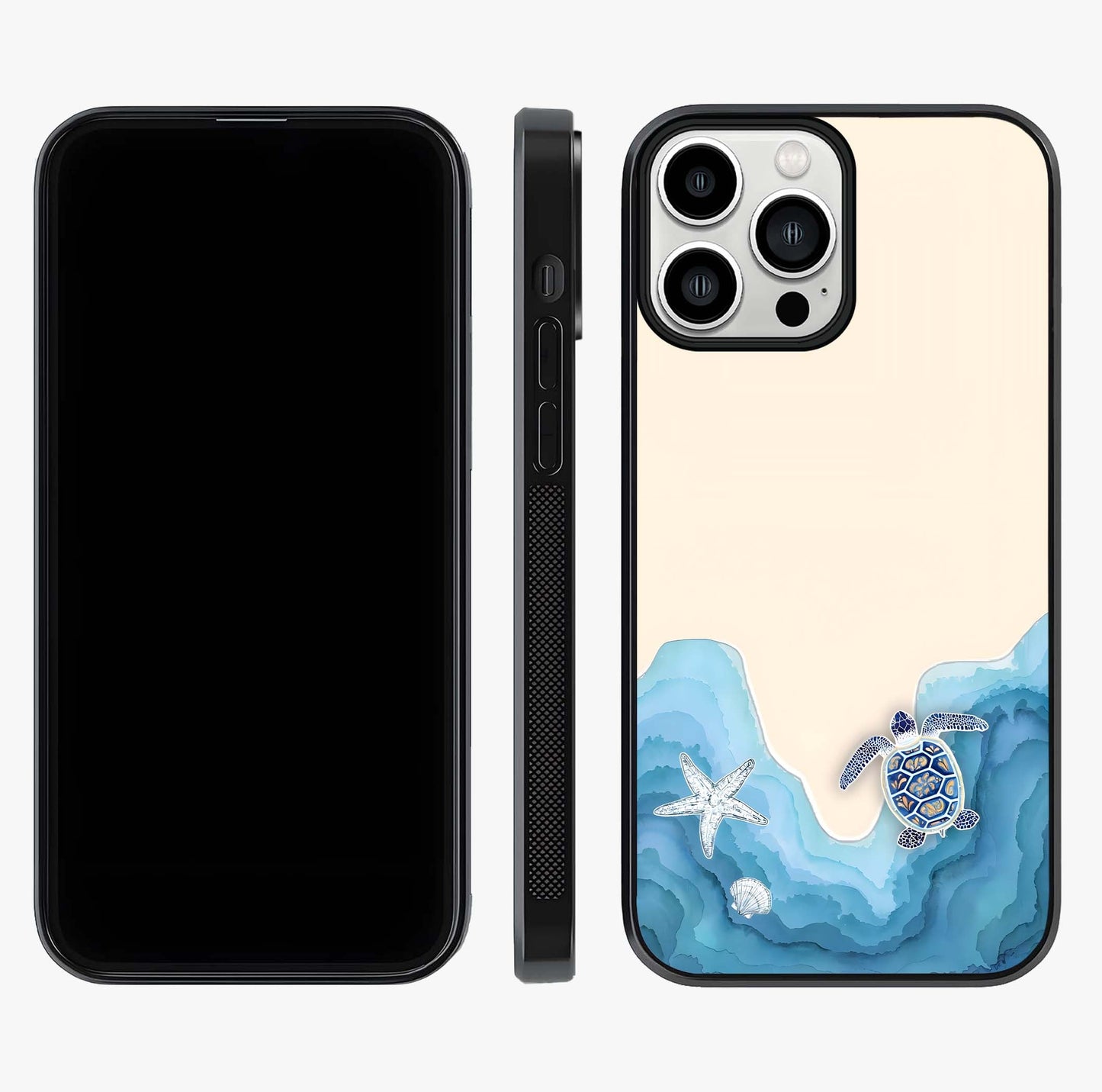 Ocean Drift Turtle Glass Case displayed upright for full design visibility and premium finish.
