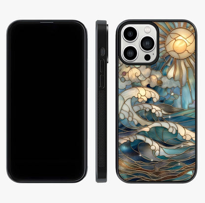 Oceanic Stained Printed Glass Case displayed upright for full design visibility and premium finish.
