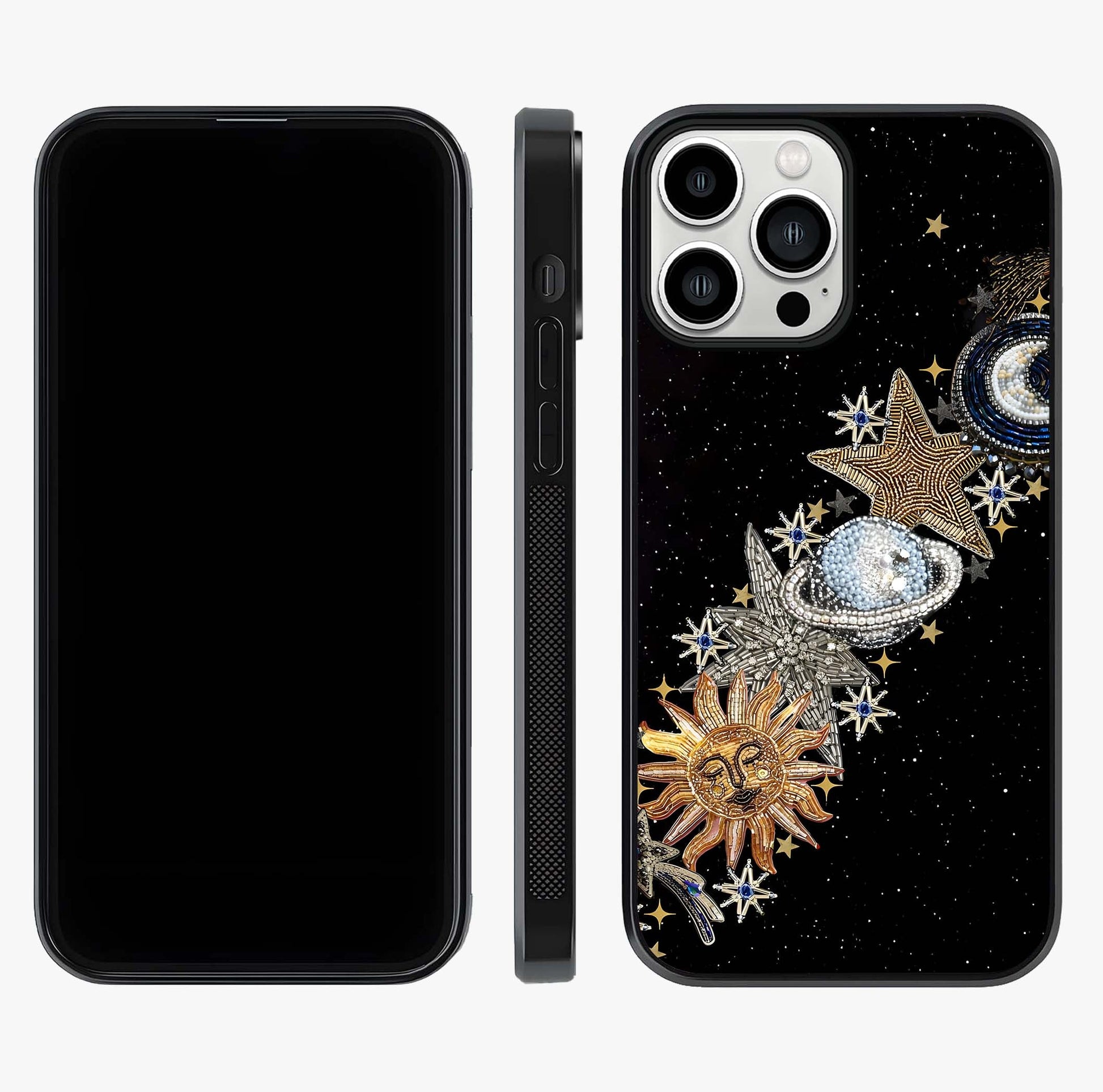 Pearls Universe Object Glass Case displayed upright for full design visibility and premium finish.