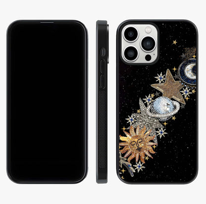 Pearls Universe Object Glass Case displayed upright for full design visibility and premium finish.