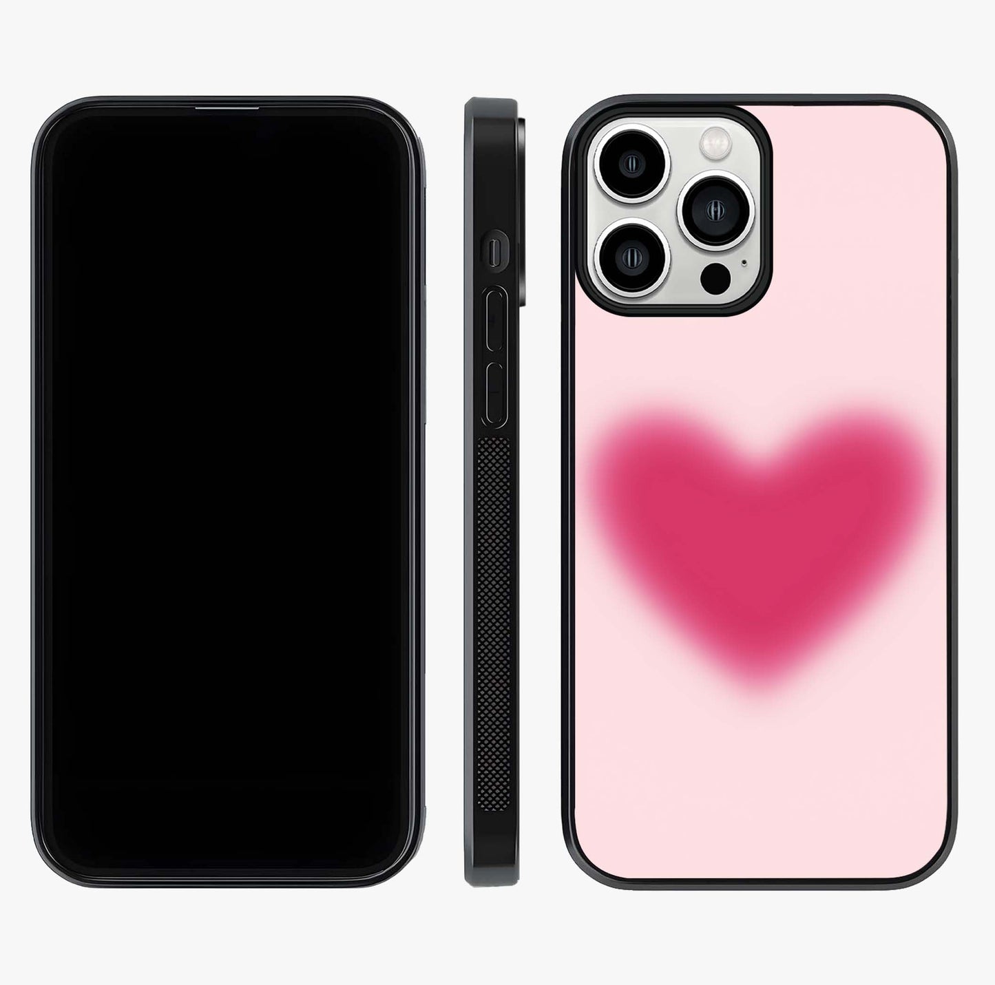Pink Aura Heart Glass Case displayed upright for full design visibility and premium finish.