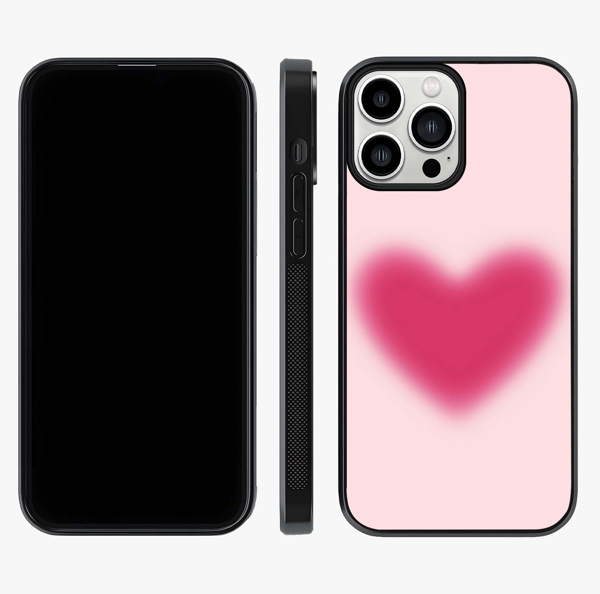 Pink Aura Heart Glass Case displayed upright for full design visibility and premium finish.