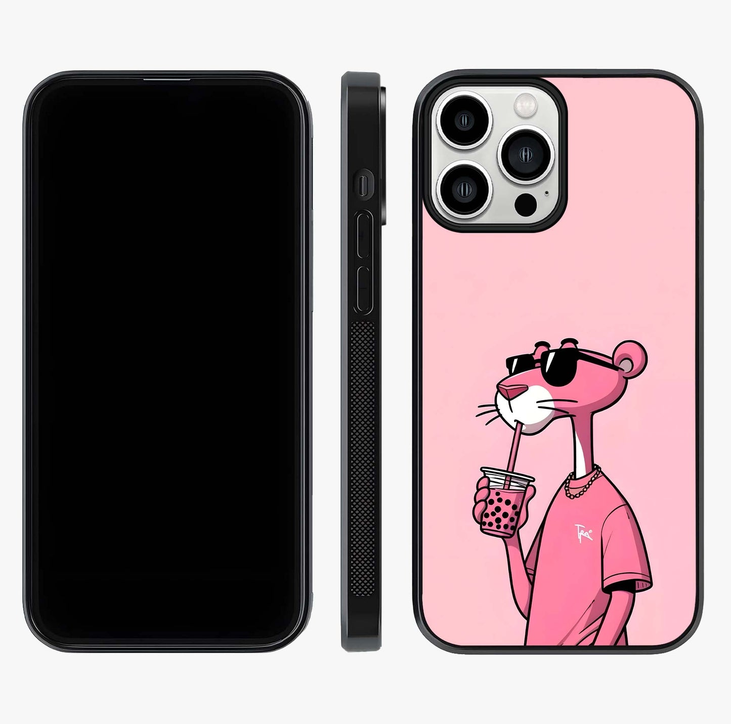 Pink Panther Glass Case displayed upright for full design visibility and premium finish.