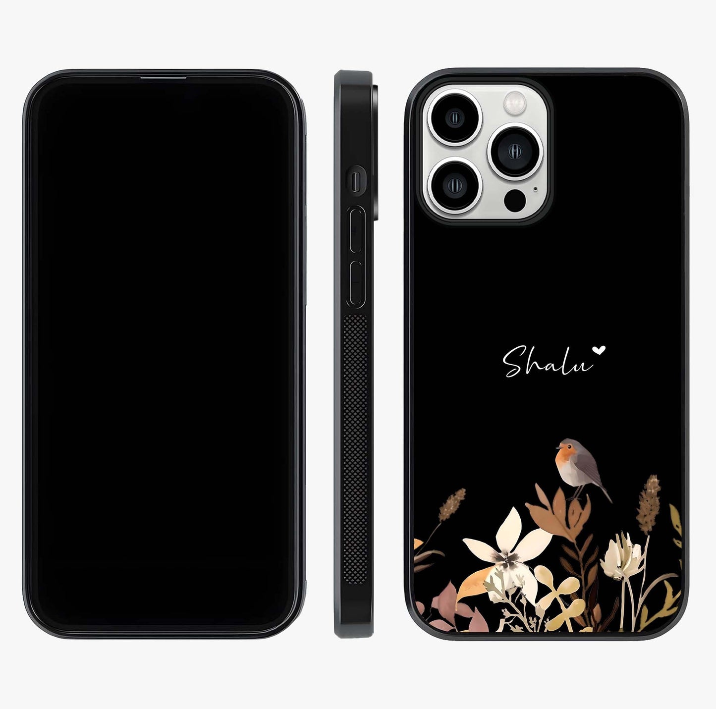 Quiet Garden Tune Custom Name Glass Case displayed upright for full design visibility and premium finish.
