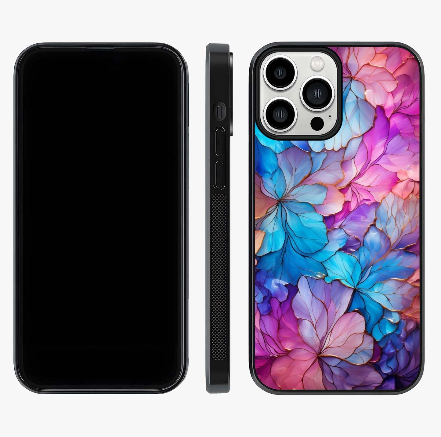 Radiant Floral Whirl Glass Case displayed upright for full design visibility and premium finish.