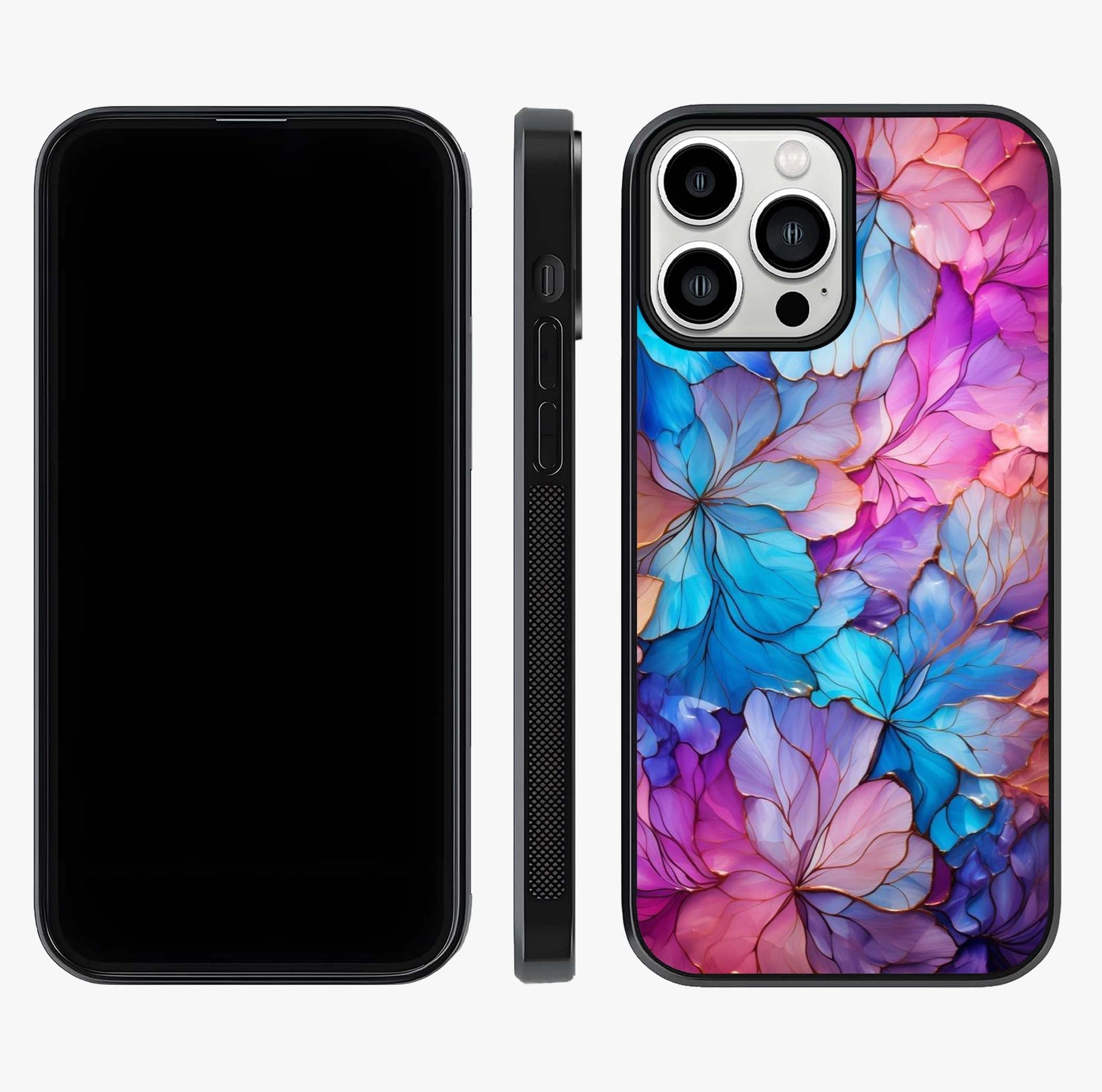 Radiant Floral Whirl Glass Case displayed upright for full design visibility and premium finish.