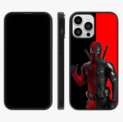 Red & Black Deadpool Theme Glass Case displayed upright for full design visibility and premium finish.