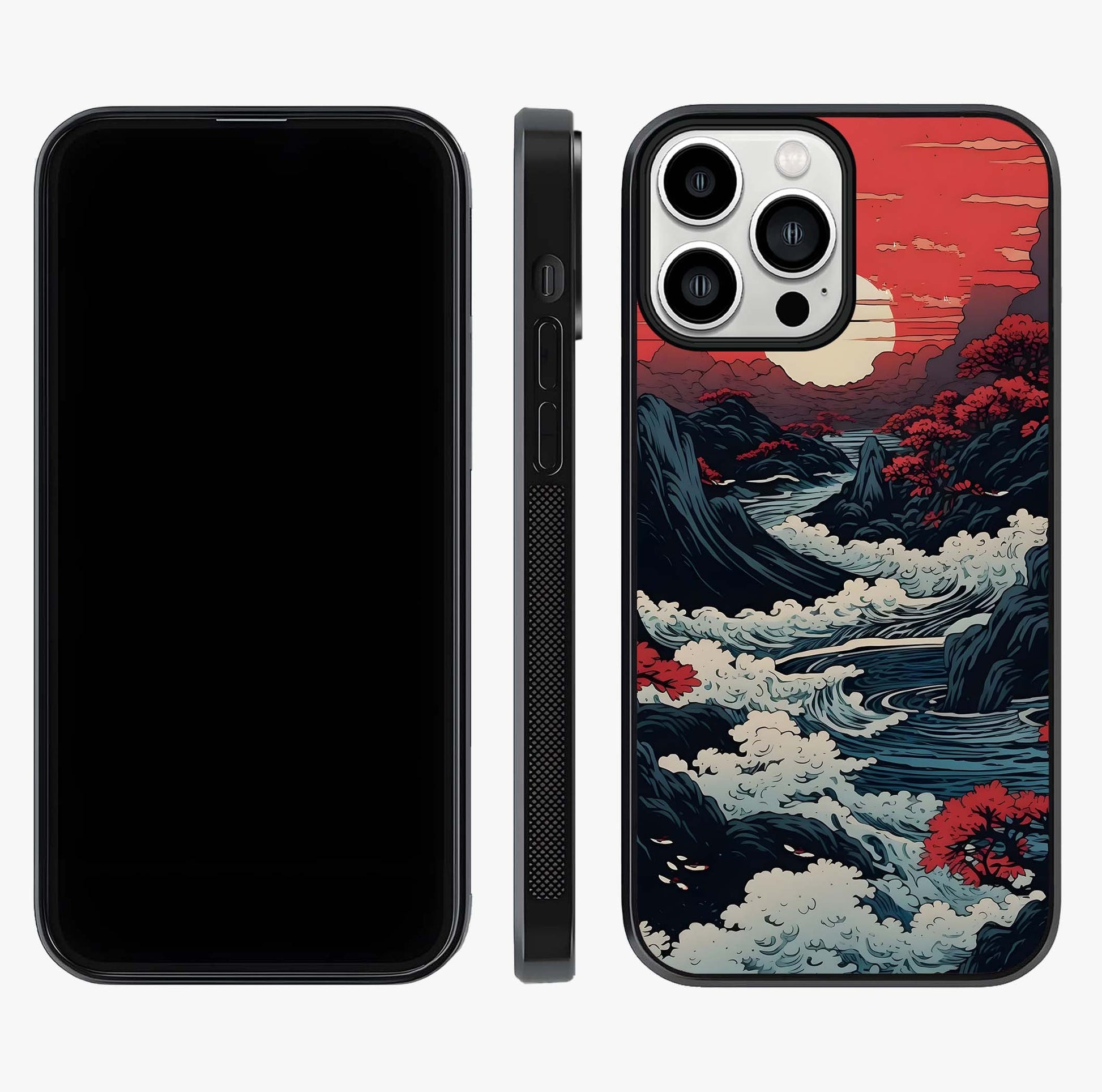 Red Sunset Scenery Glass Case displayed upright for full design visibility and premium finish.
