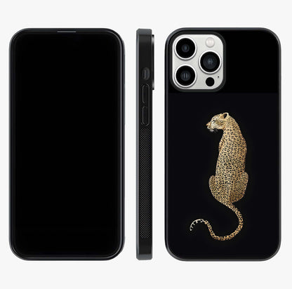 Regal Leopard Glass Case displayed upright for full design visibility and premium finish.