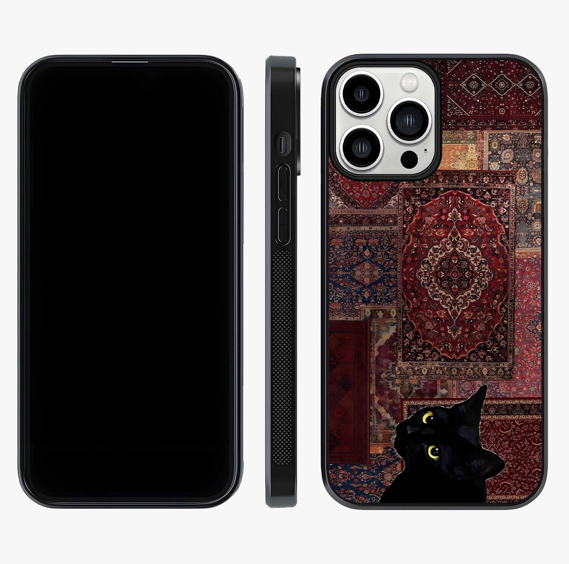 Regal Magic Cat Apple Glass Case displayed upright for full design visibility and premium finish.