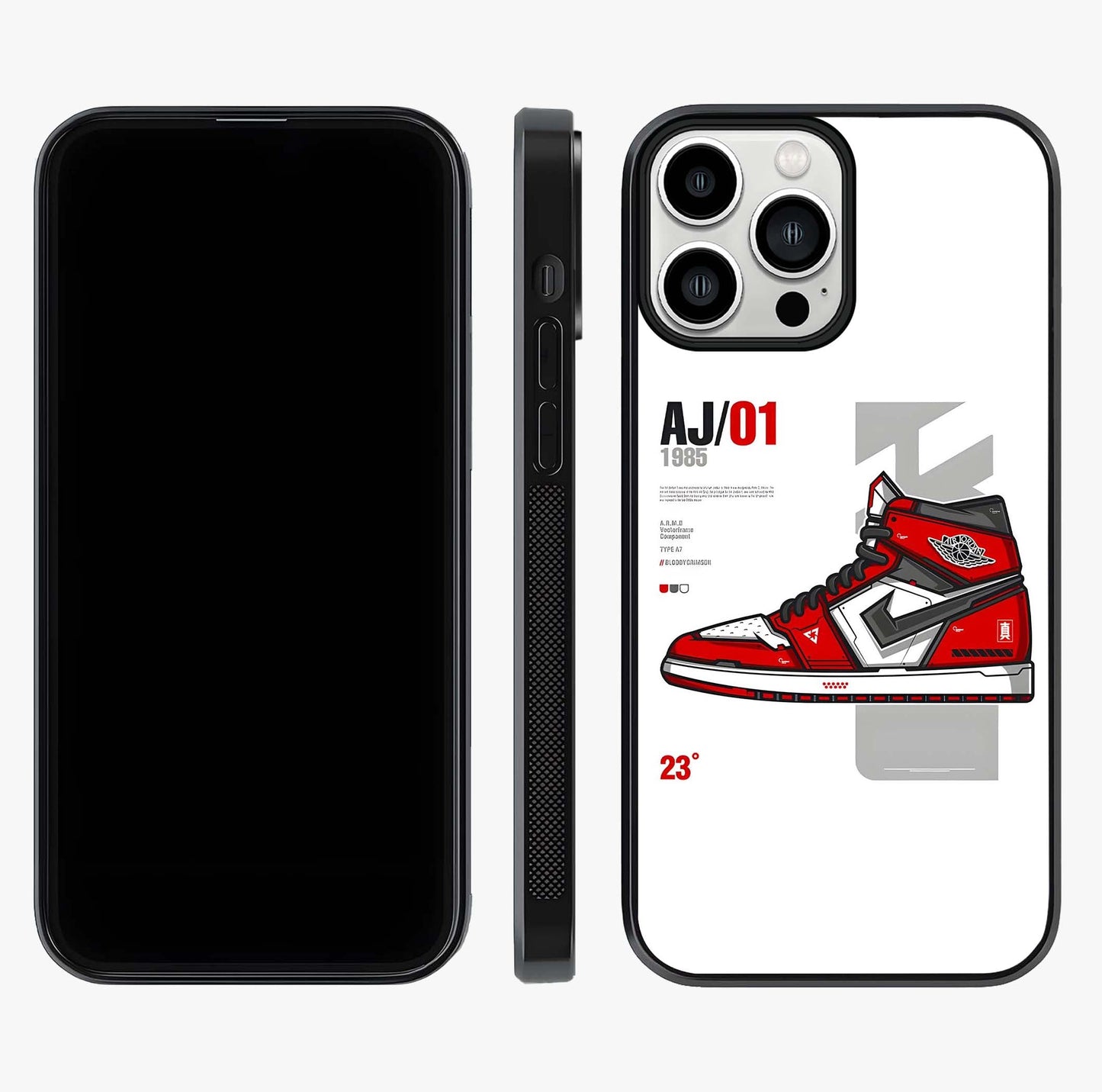 Retro Sneaker Blueprint Glass Case displayed upright for full design visibility and premium finish.