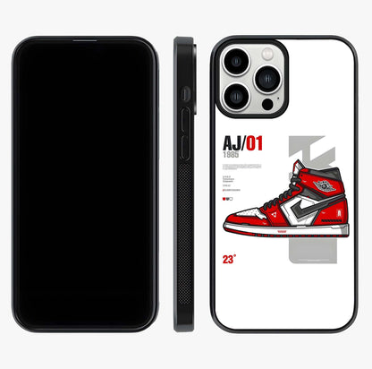Retro Sneaker Blueprint Glass Case displayed upright for full design visibility and premium finish.