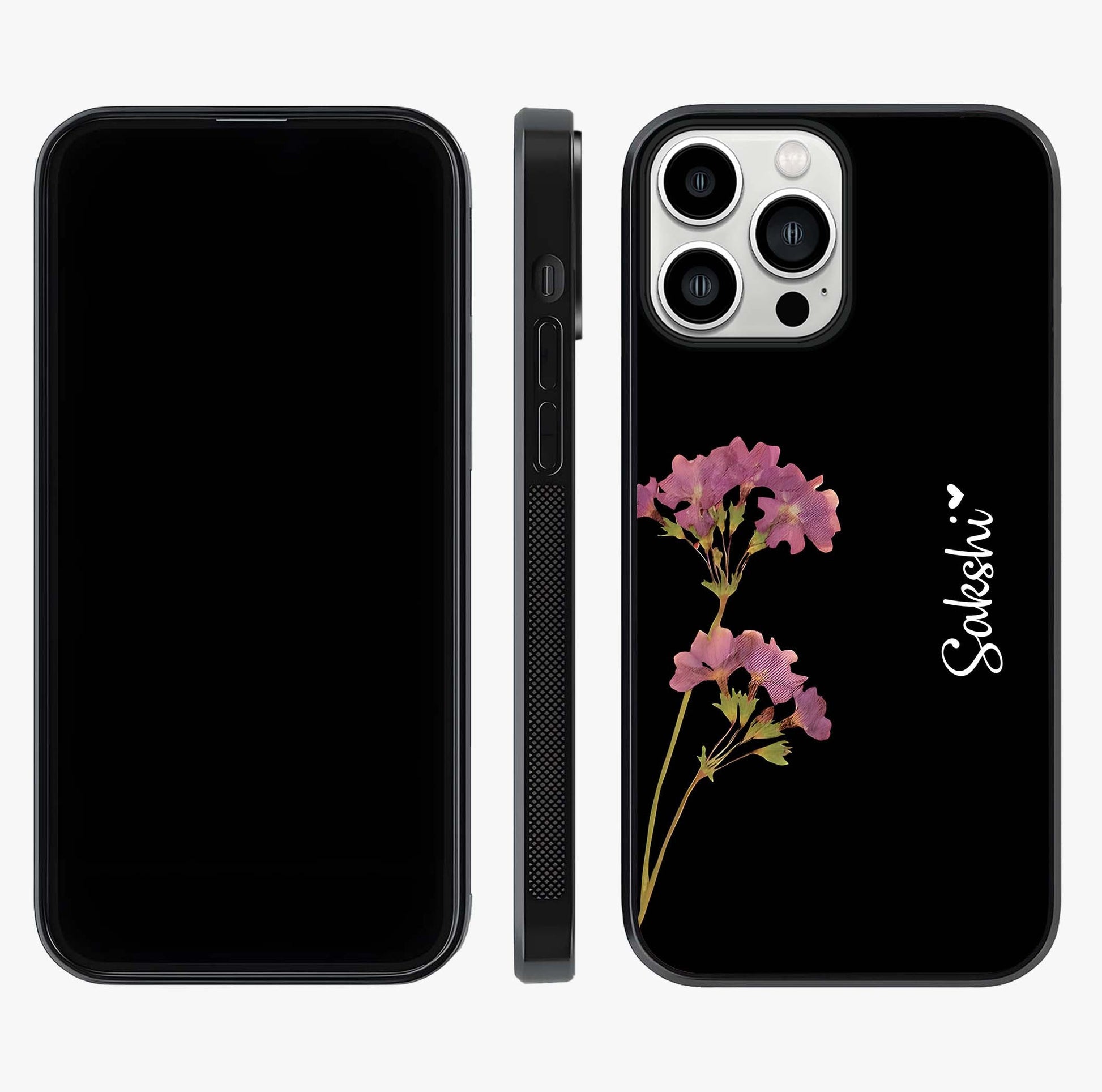 Riching Lavender Flower Custom Name Glass Case displayed upright for full design visibility and premium finish.