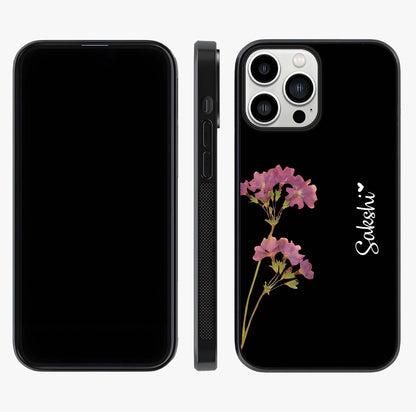 Riching Lavender Flower Custom Name Glass Case displayed upright for full design visibility and premium finish.