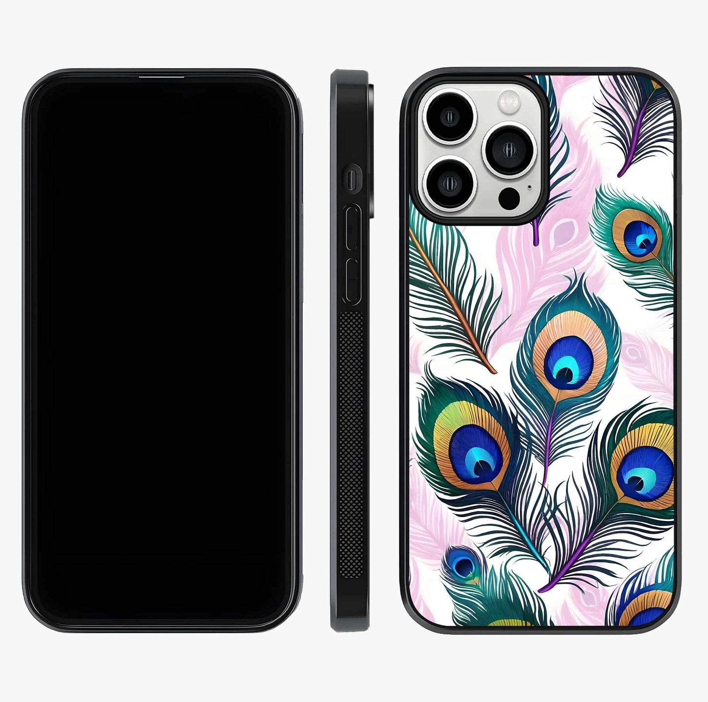 Royal Peacock Feathers Glass Case displayed upright for full design visibility and premium finish.