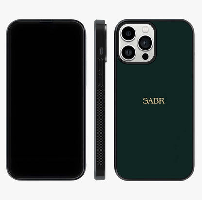Sabr Minimal Patience Glass Case displayed upright for full design visibility and premium finish.