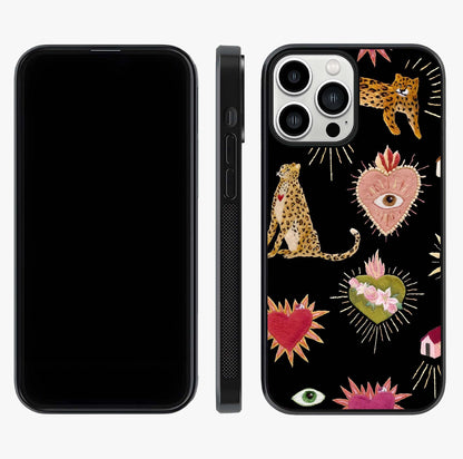 Sacred Jungle Heart Glass Case displayed upright for full design visibility and premium finish.