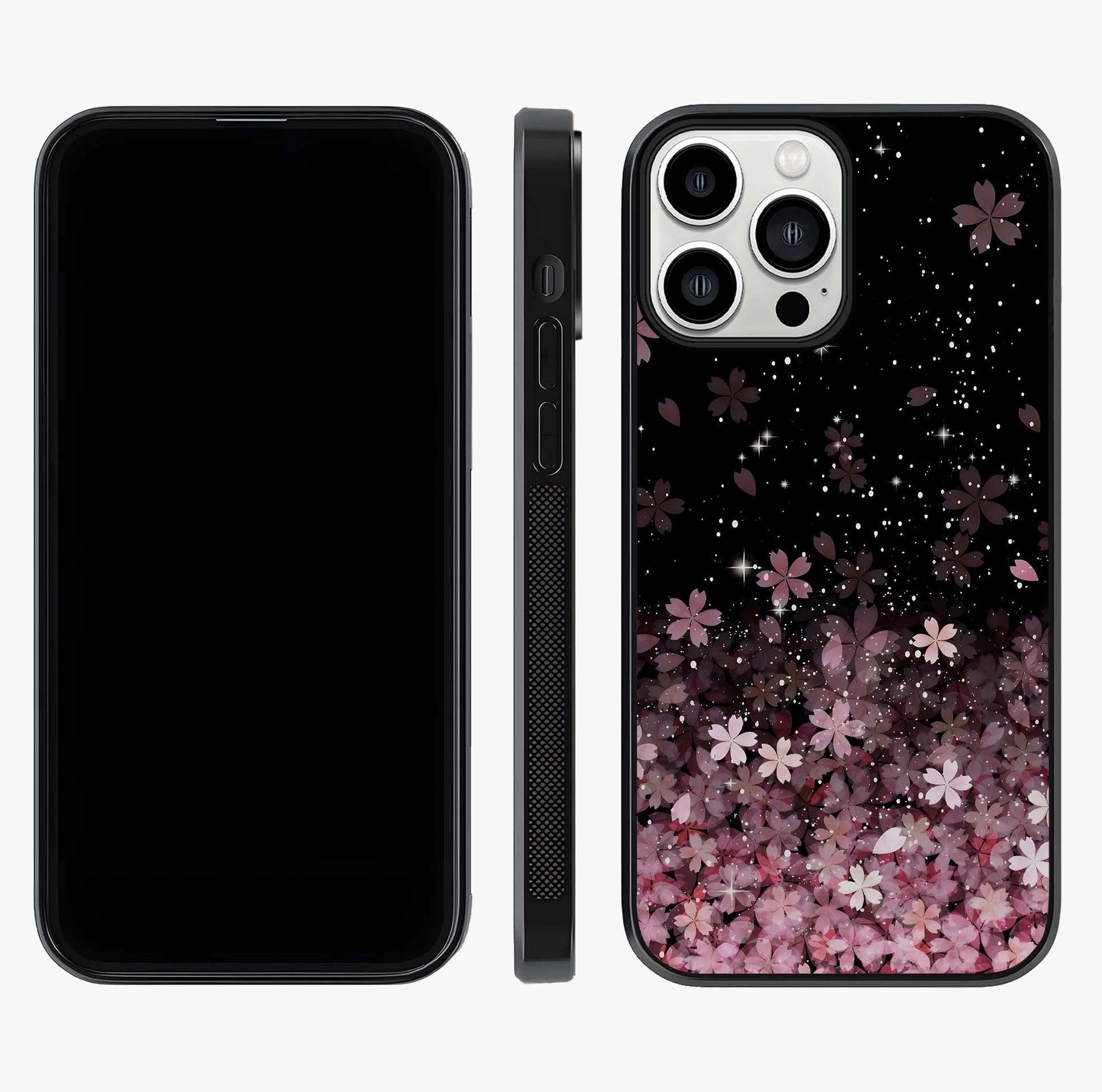 Small Starry Flowers Glass Case displayed upright for full design visibility and premium finish.