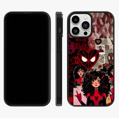 Spider Love Story Glass Case displayed upright for full design visibility and premium finish.