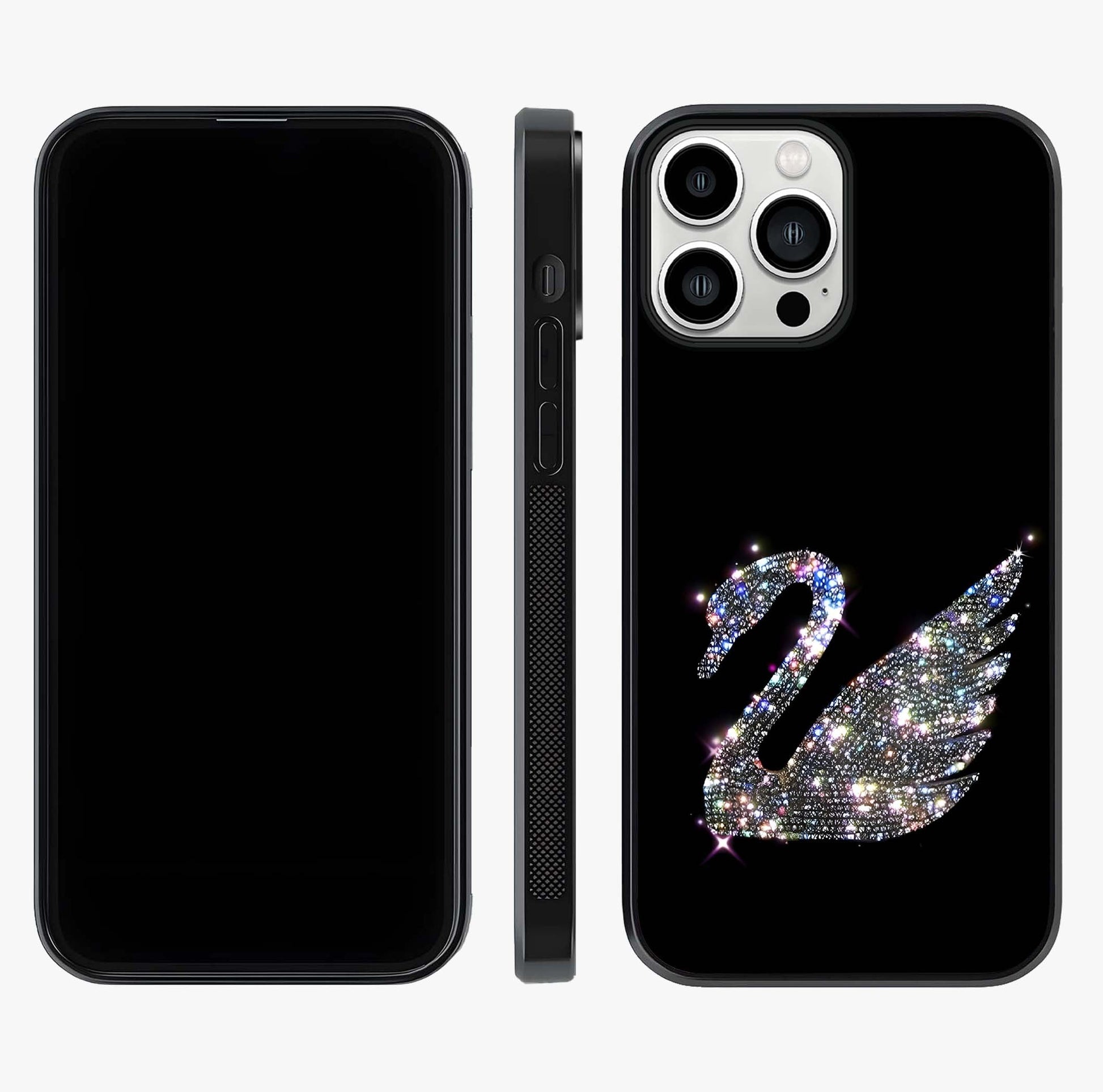 Starlit Swan Grace Glass Case displayed upright for full design visibility and premium finish.